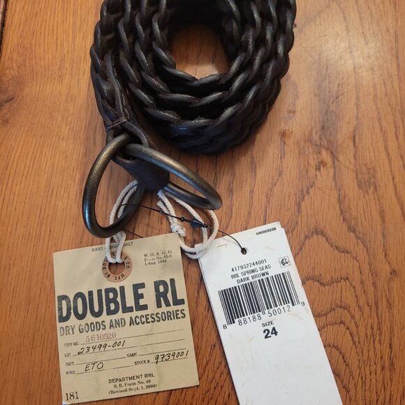 NWT DOUBLE RL Men's Leather Braided Belt Dark Brown Size 24 - Picture 5 of 5